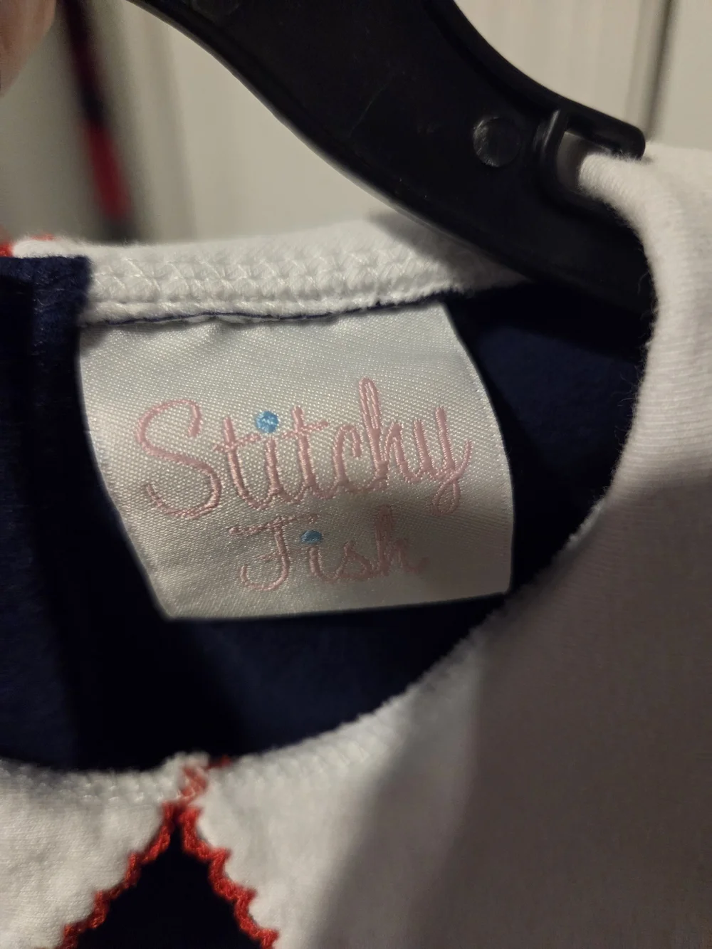 Girls Stitchy Fish Navy and Red Apple Short Set Size 6